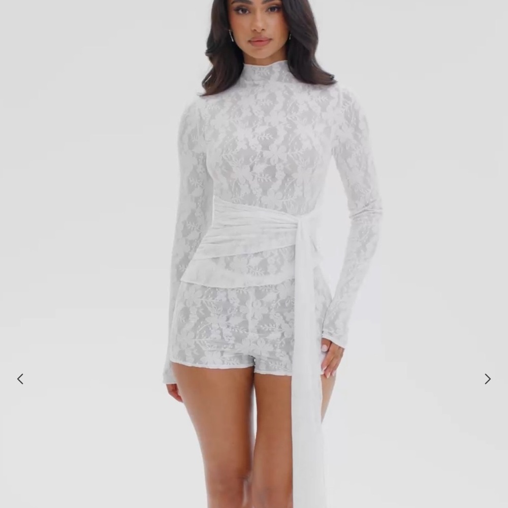 Naked Wardrobe White Lace Wrap Romper